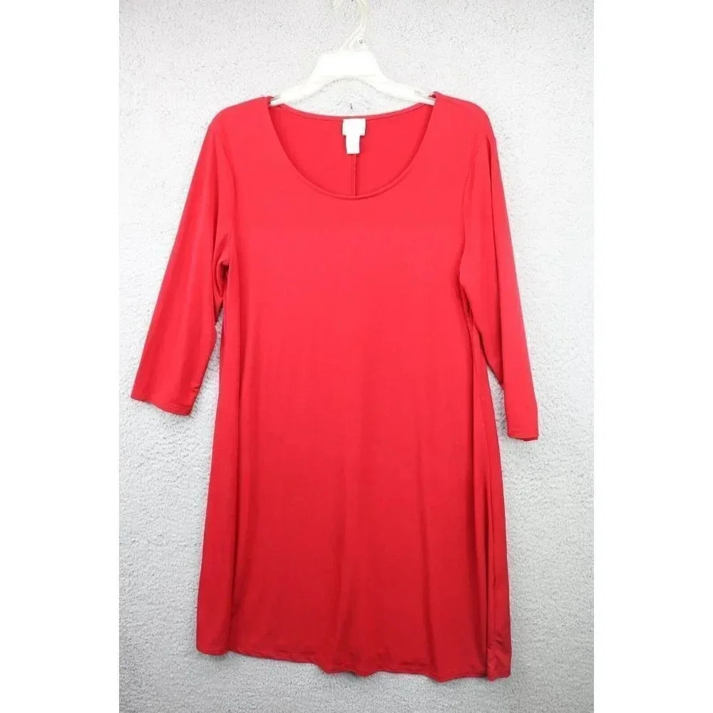 Chico's Women's Red Dress-Gold Metallics-Size 1 or Medium (8)-3/4 Sleeves